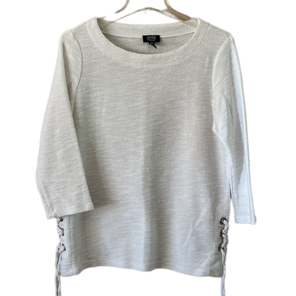 Joan’s New York signature textured white boatneck grommet with tie size Medium - Picture 1 of 11